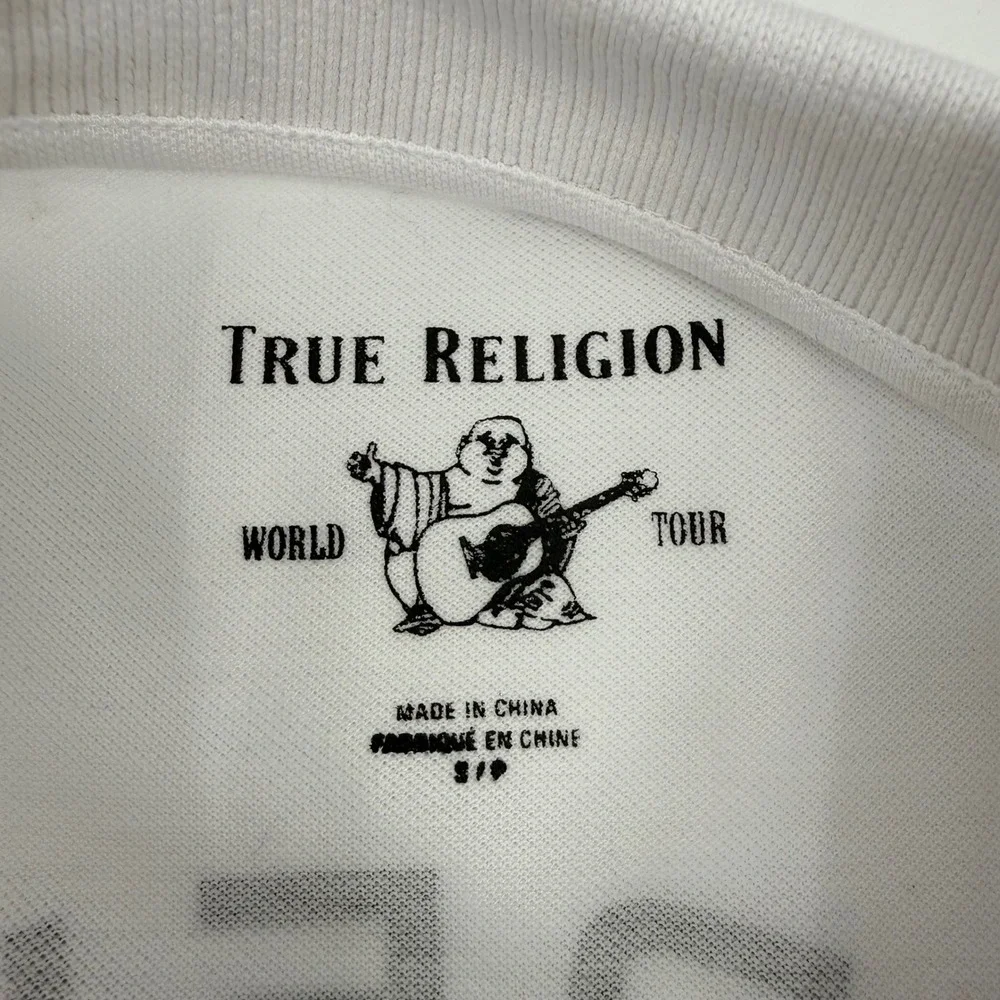 TRUE RELIGION NEW Small Polo Shirt White Graphic Logo Crafted With Pride Y2K